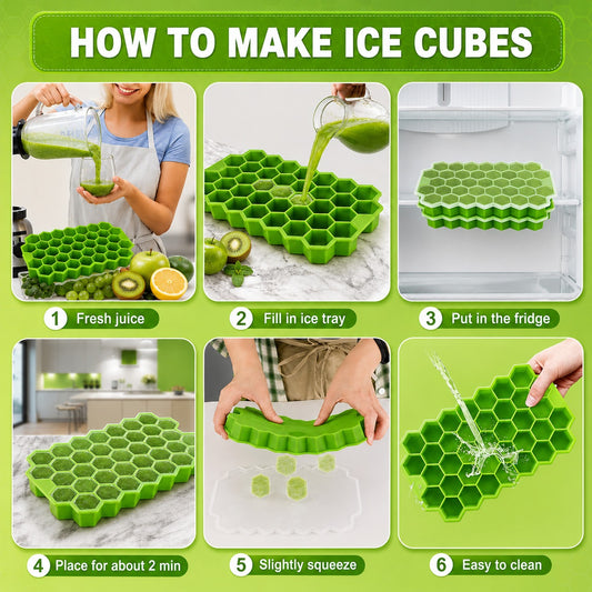 Hexagon Silicone Ice Cube Tray with Lid for Freezer & Drinks (Random Color 1 PC)