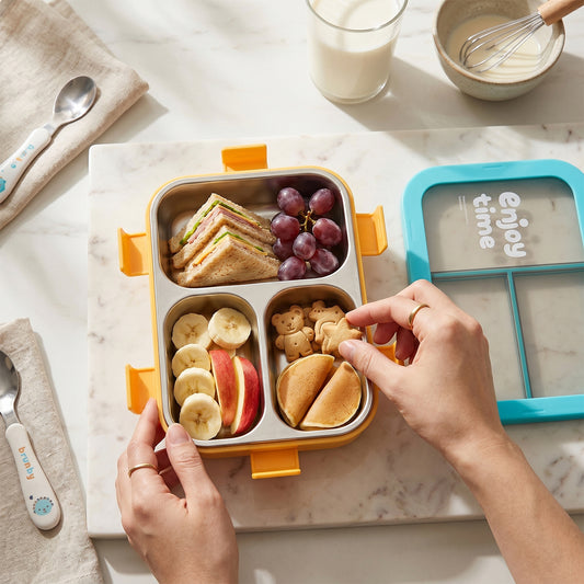 Airtight 3 Compartment Stainless Steel Lunch Box With Spoon Fork 600ml