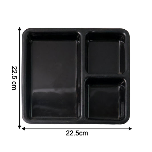Plastic Multi-compartment Meal Serving Tray 3-section Rectangular Dining Plate (1 Pc Black)