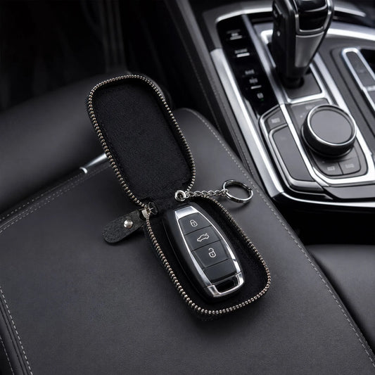 Leather Car Key Case Holder Pouch For Smart Remote With Zip And Clip (1 Pc)