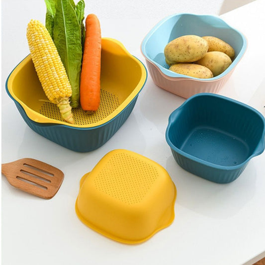 5228 Kitchen Bowl Plastic Washing Bowl And Strainer Drainer Basket For Home Kitchen Use