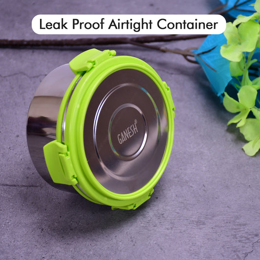 8139 Ganesh Solo Round 400 Stainless Steel Leak Proof Airtight Lunch Pack For Office School Use