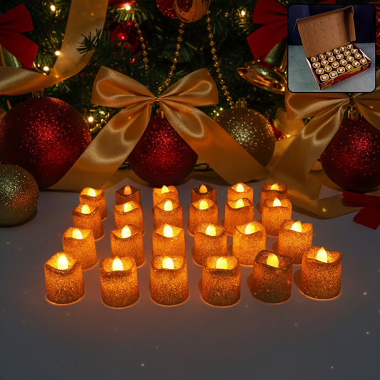 Christmas Premium Glitter Led Tealight Candles Flameless Decorative Lights (24 Pc Set)
