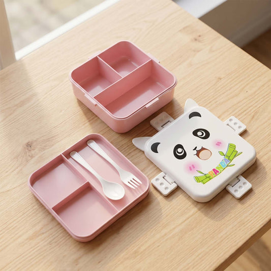 Panda Design Kids Lunch Box With Separate Compartments (1set)