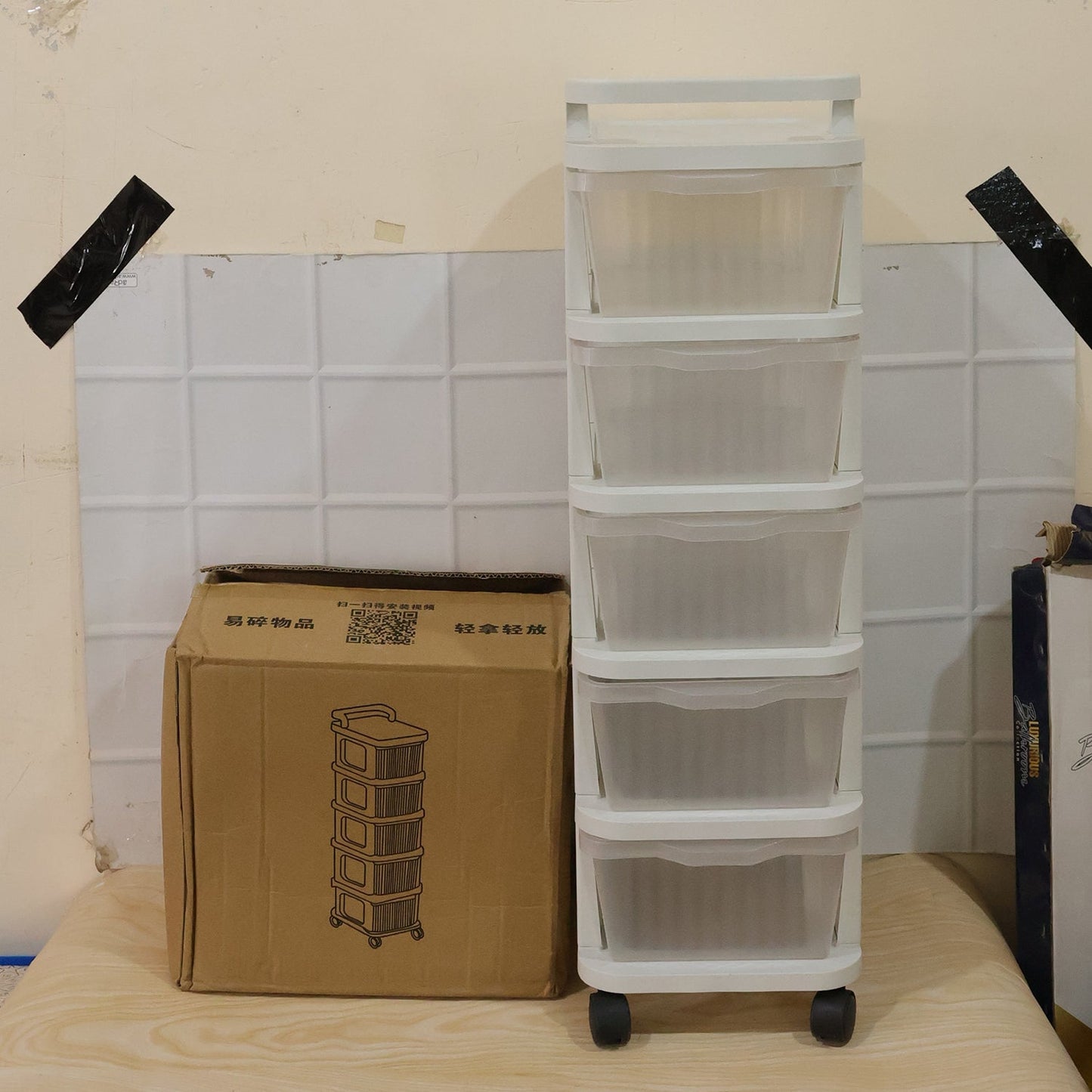 5 Layer Plastic Storage Drawer Rack Organizer With Wheels For Home (1 Pc)