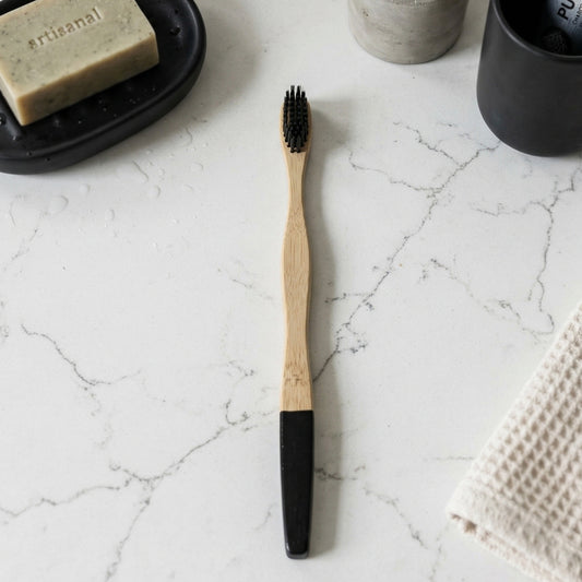 Natural Bamboo Toothbrush With Soft Charcoal Bristles (1 Pc)