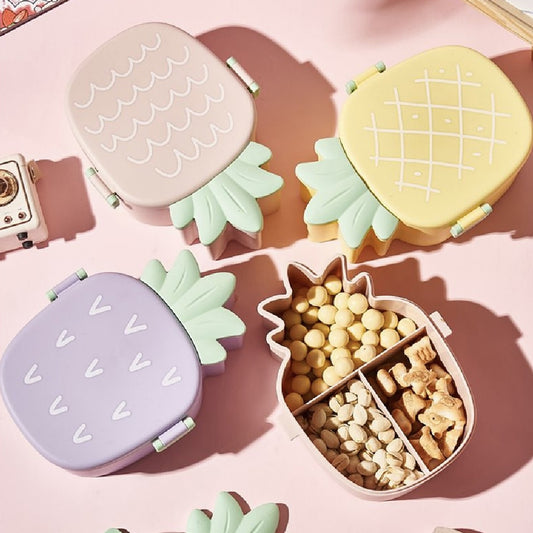 5729 Kids Lunch Box Cute Pineapple Shaped Bento Box With Fork Spoon Snack Candy Container Microwave Portable Office Lunch Box (1 Pc With Spoon Fork Color Box)