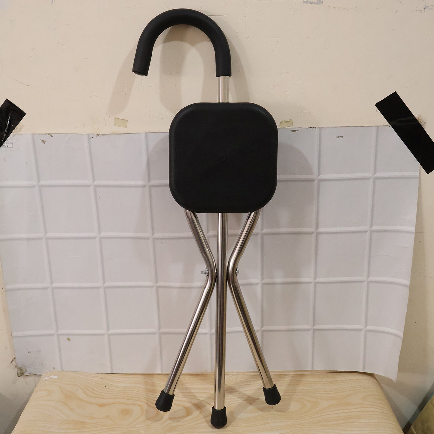 Folding Walking Stick With Seat 3 Leg Cane Stool Chair Support Stand (1 Pc)