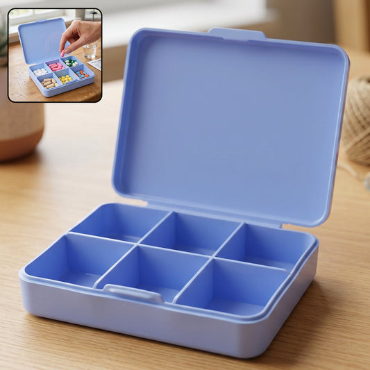 6 Compartment Plastic Pill Organizer Box Portable Medicine Storage Case (1 Pc)