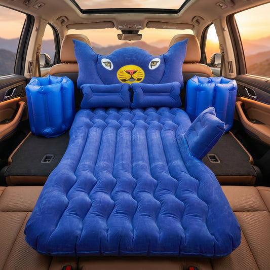 Inflatable Car Bed Set With Lion Head Pillow And Cushions For Comfortable Travel Sleeping (1 Set)