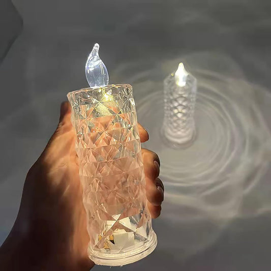 8439 Rose Candles Led Flameless And Smokeless Decorative Acrylic Transparent Candles Led Tea Light Candle Perfect For Gifting Home Diwali Christmas Crystal Candle Lights (1 Pc) (Moq - 12 Pc )