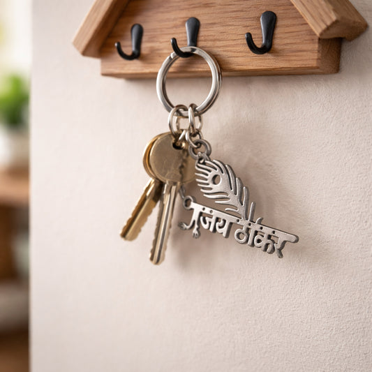Premium Metal Jay Thakar Peepal Leaf Design Keychain 1 Pc