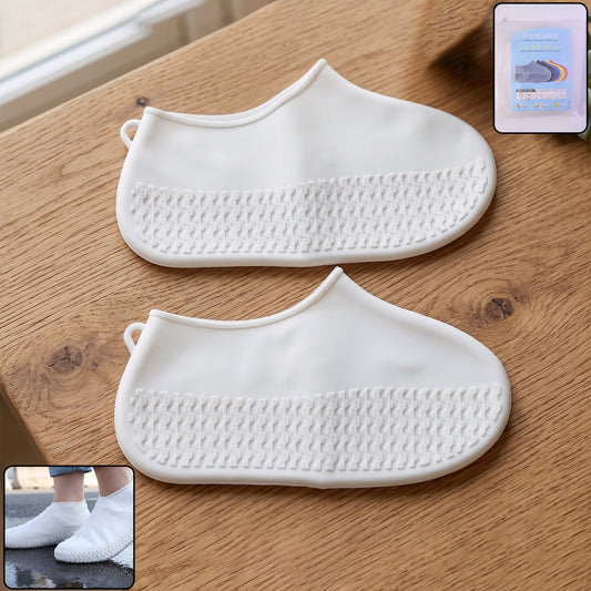 Reusable Waterproof Silicone Rain Shoe Cover White Small Non Slip (1 Pair)