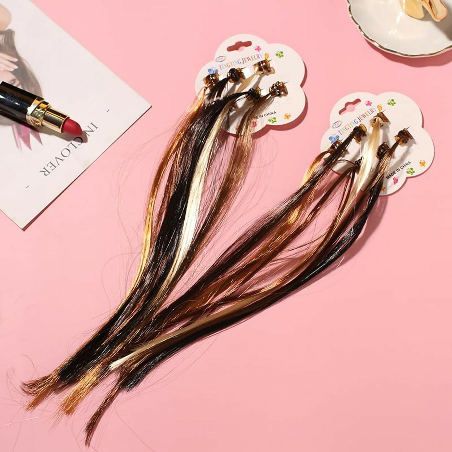 Kids Hair Braid Extensions with Clips | Fun Party Hair Accessories Pack of 6 (Color may vary)