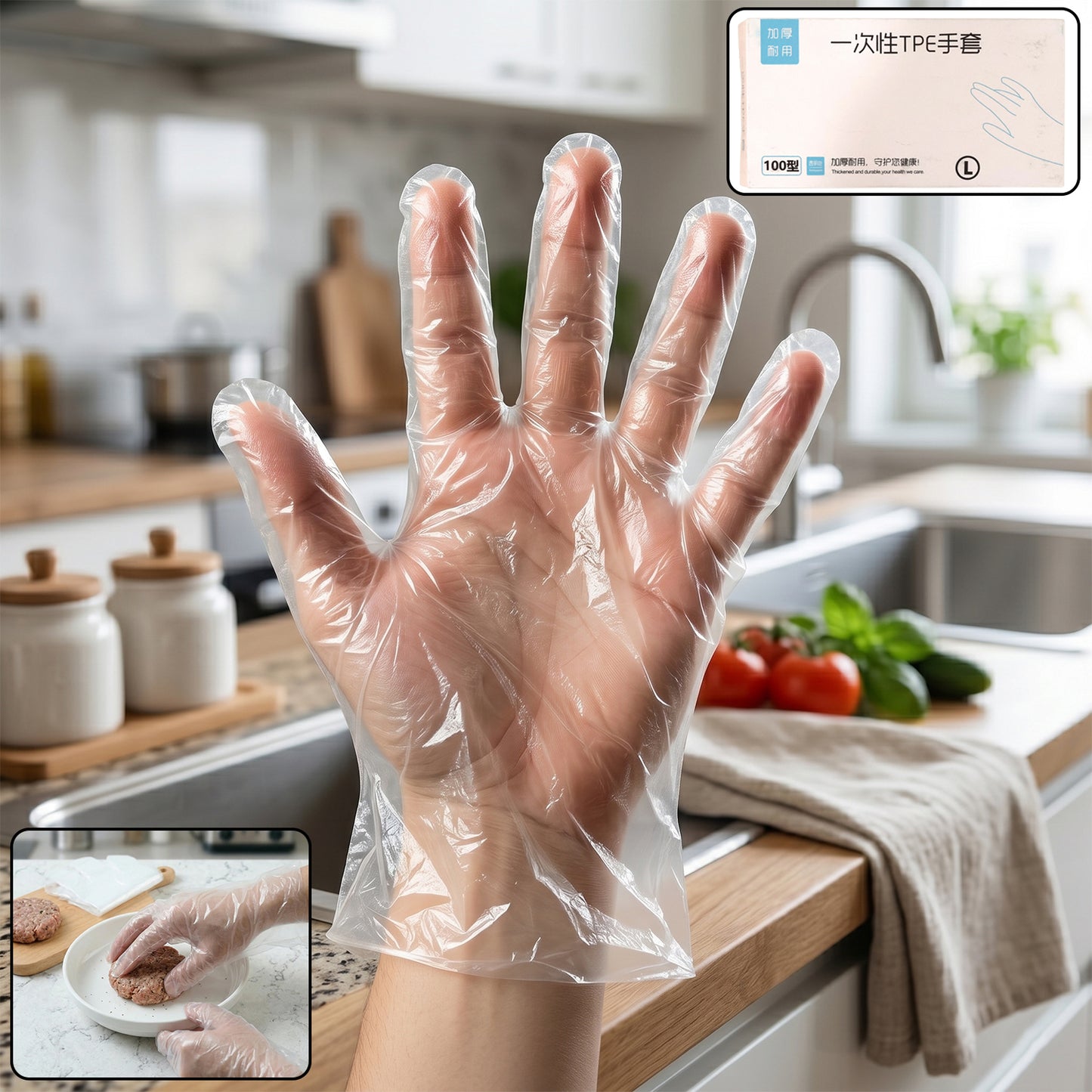 Disposable Clear Plastic Gloves (100 Pc Large)