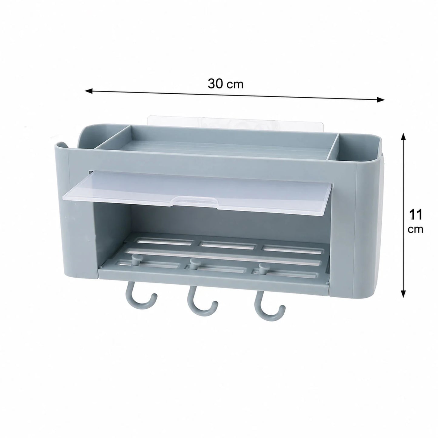 Wall Mounted Multi Storage Organizer Shelf With Hooks For Bathroom (1 Pc)