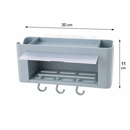 Wall Mounted Multi Storage Organizer Shelf With Hooks For Bathroom (1 Pc)