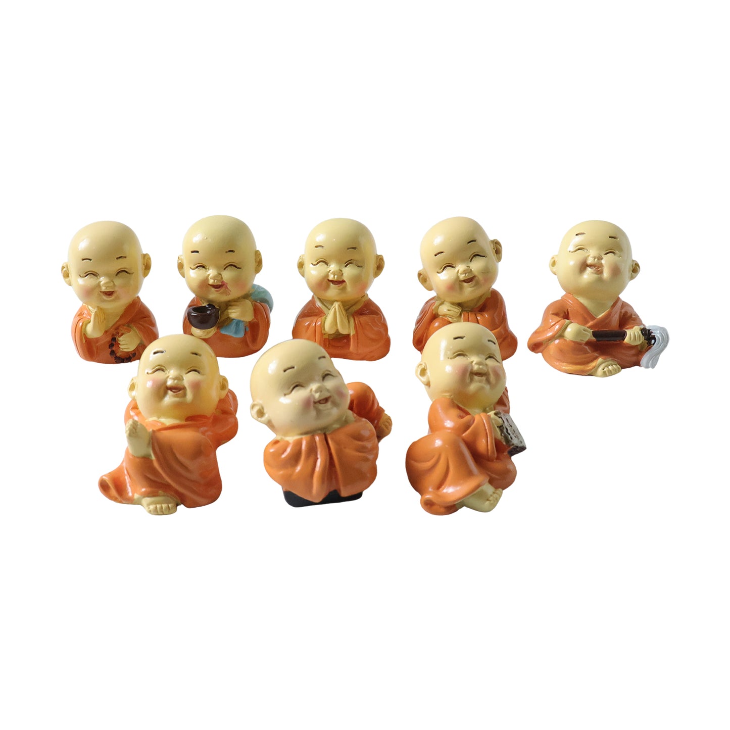 Adorable Mini Monk Buddha Idol Set (8 Pc)