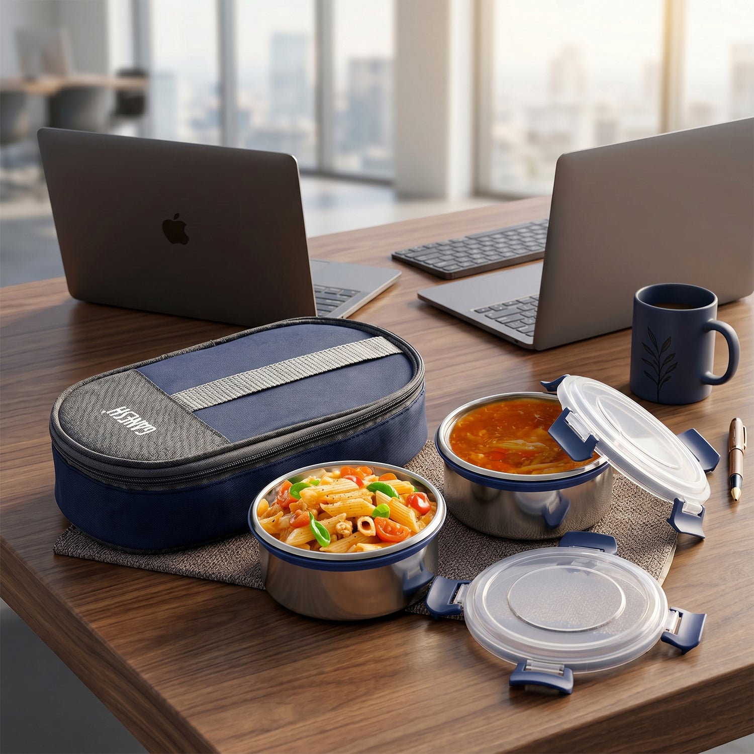 Ganesh Neo Twin 400 Lunch Box Set With Insulated Carry Bag (1 Set)