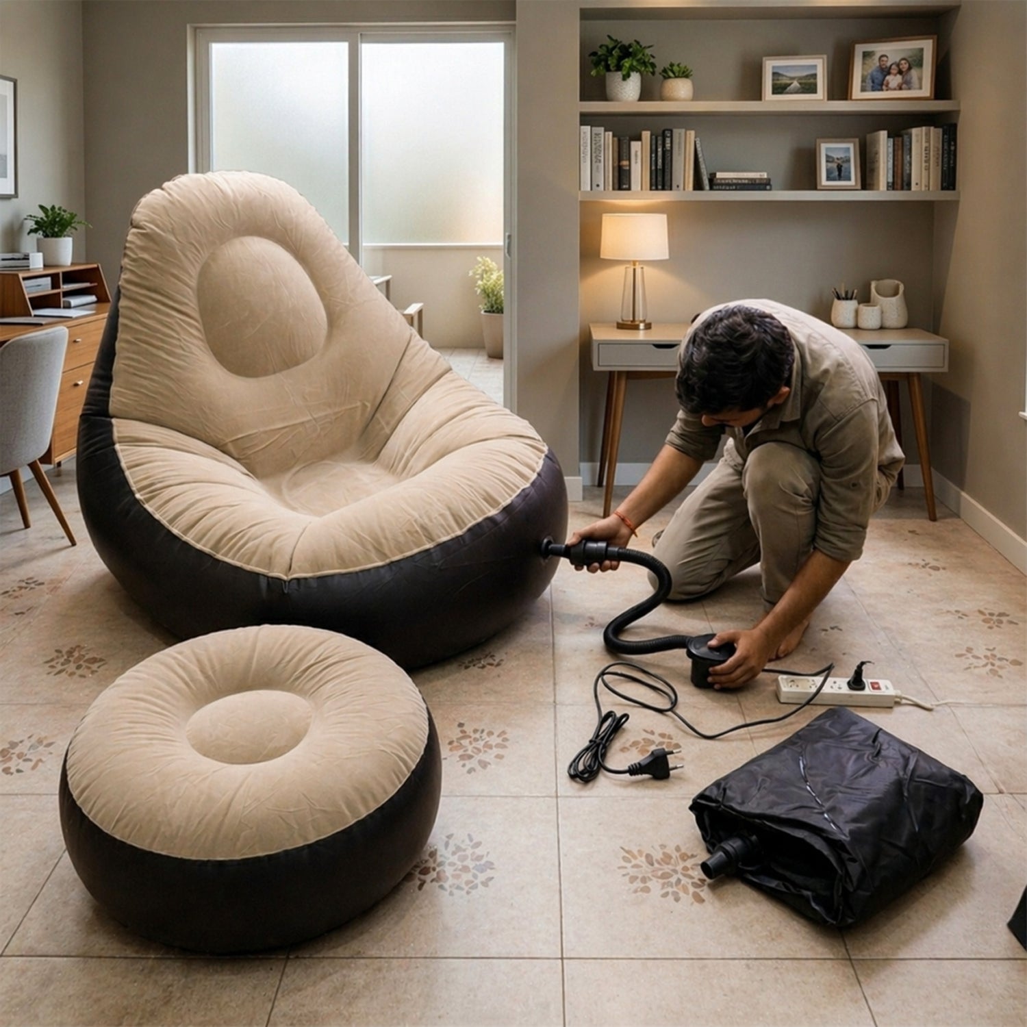 Inflatable Air Sofa Chair Set (1 Set 100x100x73 + 55x55x30 Cm)