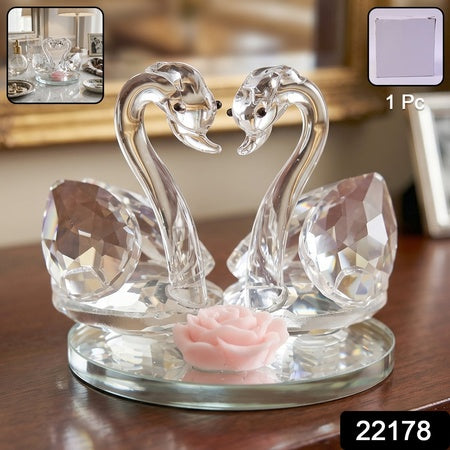 Crystal Swan Pair Showpiece Decorative Glass Couple Swan Home Decor (1 Pc)