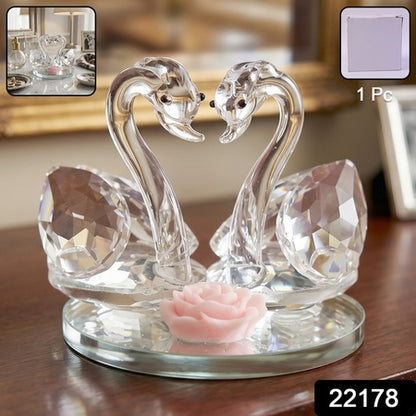 Crystal Swan Pair Showpiece Decorative Glass Couple Swan Home Decor (1 Pc)