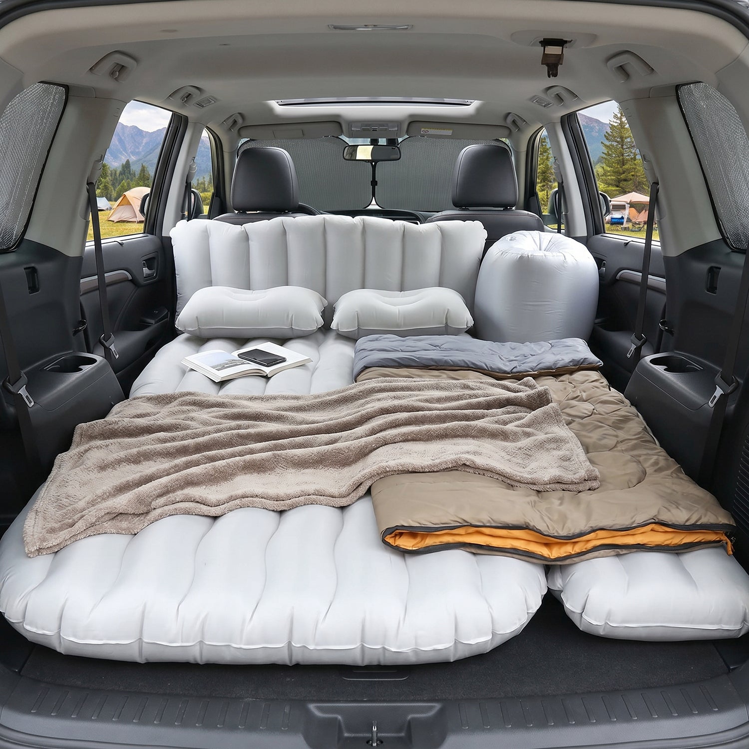 Portable Car Air Mattress Bed Set With 2 Pillows And Air Pump