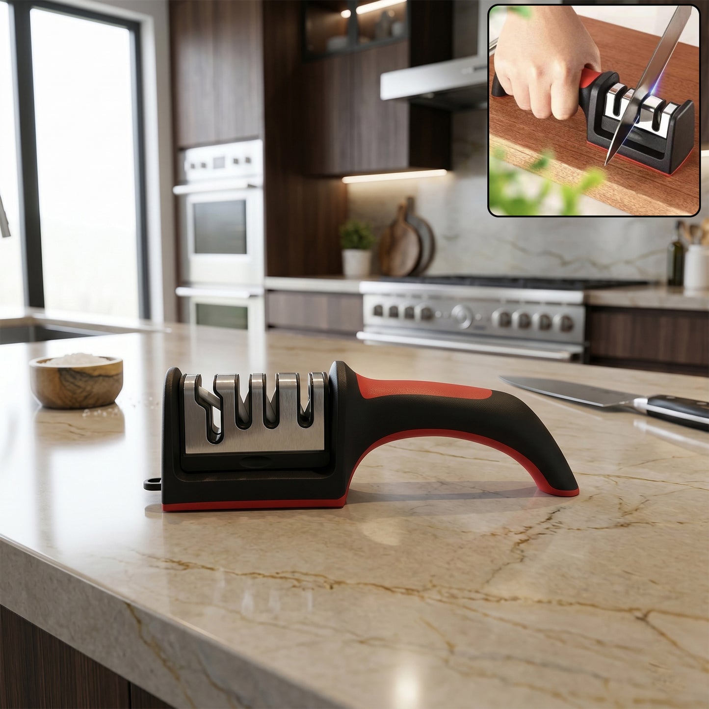 4 Stage Knife Sharpener Manual Kitchen Sharpening Tool With Non-slip Base (1 Pc)