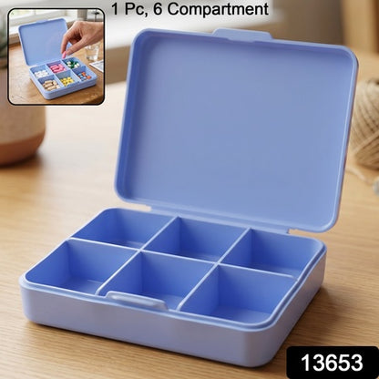 6 Compartment Plastic Pill Organizer Box Portable Medicine Storage Case (1 Pc)