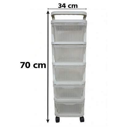 5 Layer Plastic Storage Drawer Rack Organizer With Wheels For Home (1 Pc)