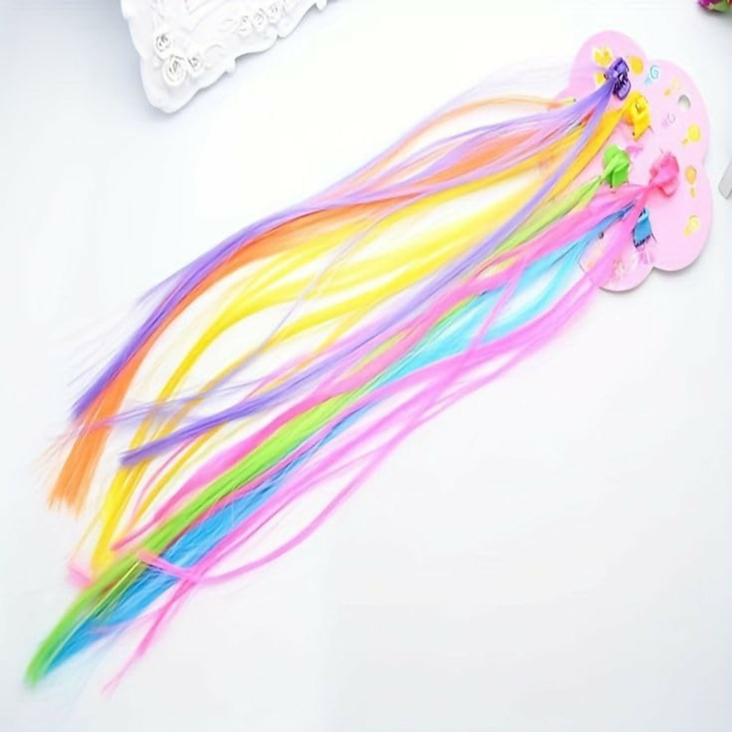 Kids Hair Braid Extensions with Clips | Fun Party Hair Accessories Pack of 6 (Color may vary)