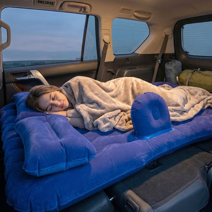 Portable Car Air Mattress Bed Set With Pump  Pillows Inflatable (Dark Blue)