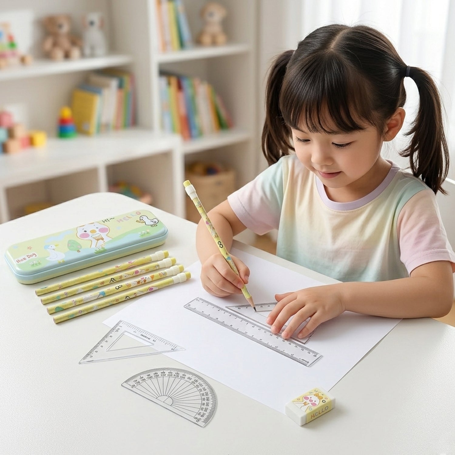 Cute Cartoon Geometry Box Stationery Set (1 Set)