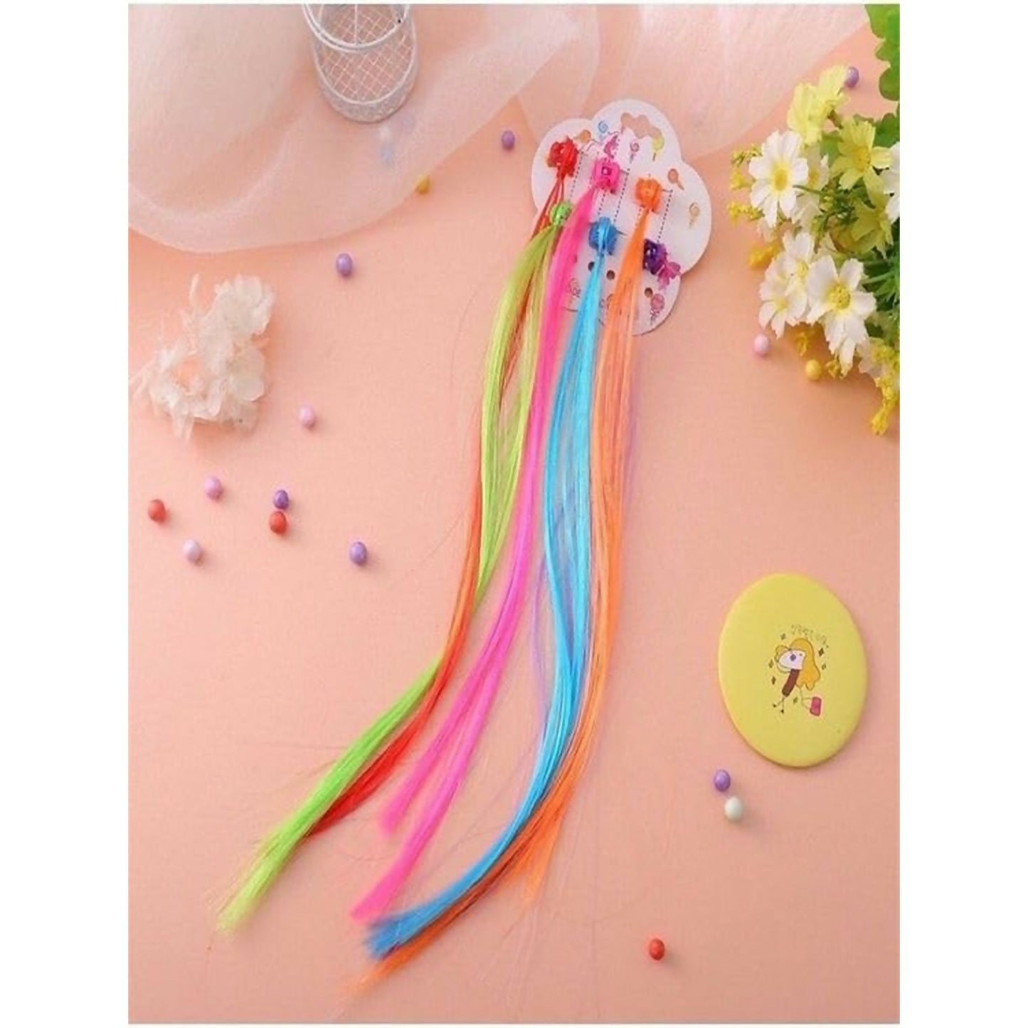 Kids Hair Braid Extensions with Clips | Fun Party Hair Accessories Pack of 6 (Color may vary)