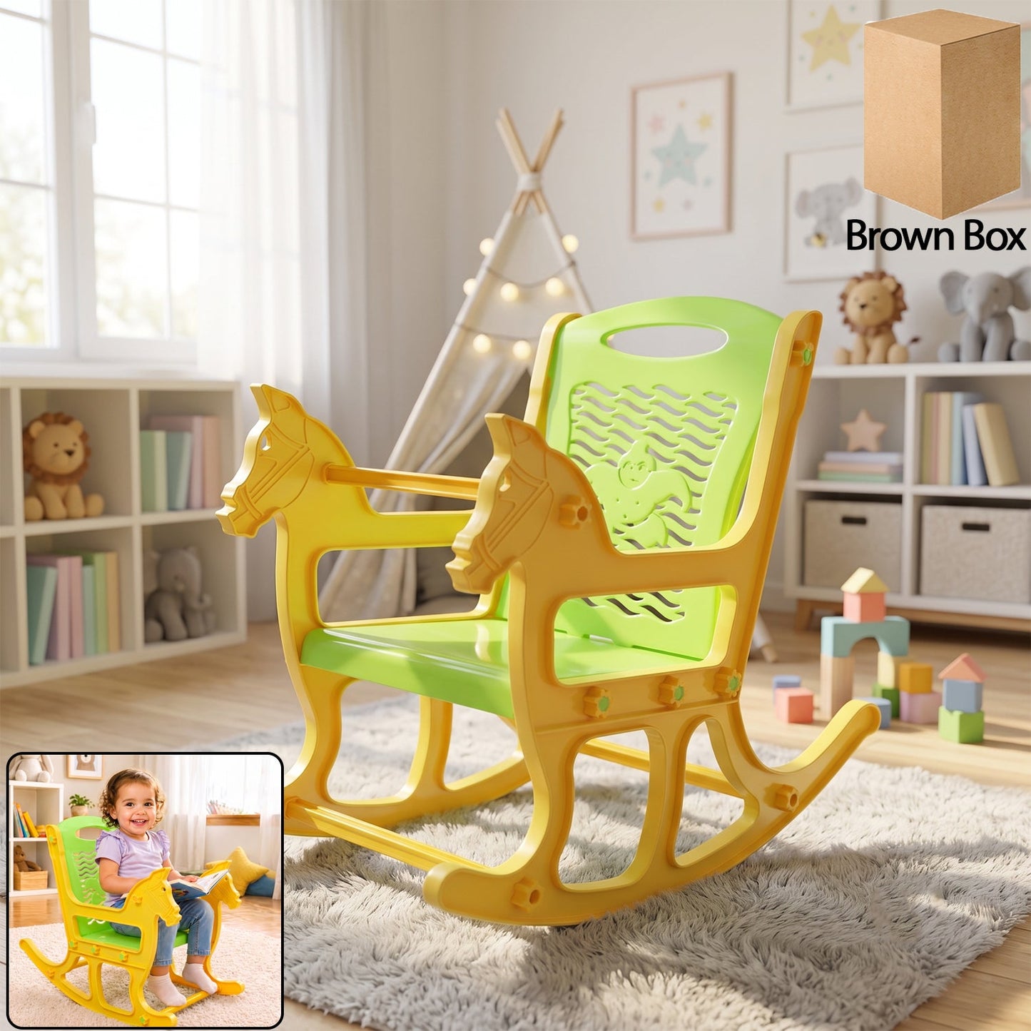 Kids Plastic Horse Rocking Chair Baby Rocker Seat With Backrest (1 Pc)
