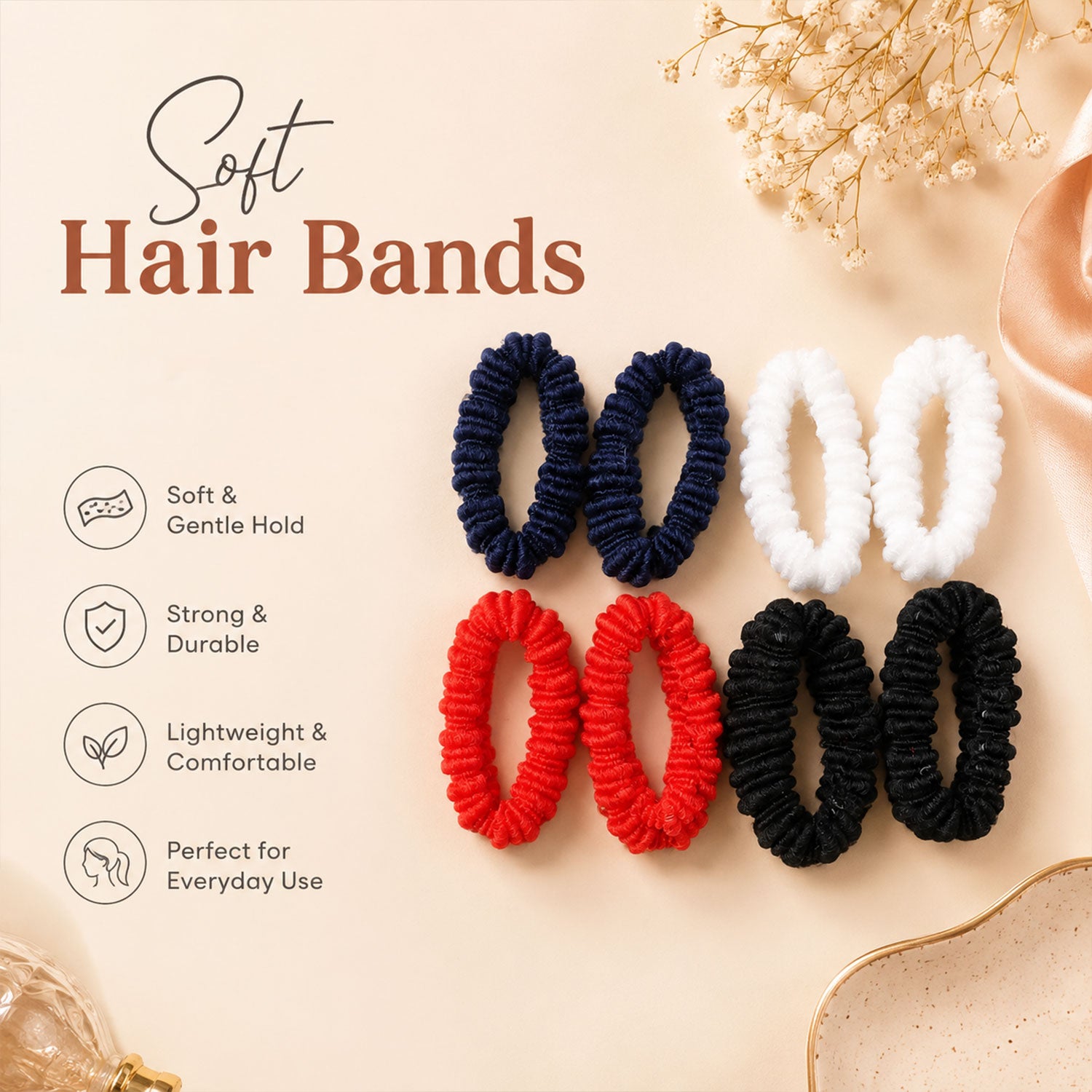 Mix Color Soft Elastic Hairband Set Stretchable Hair Bands For Women Girls (1 Set)