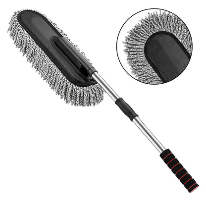 Car Cleaning Kit Combo – Long Retractable Car Duster, Mini Interior Clean Soft Brush, Multipurpose AC Vent Cleaner Brush & 40x30 cm Microfiber Cloth – Complete Car Cleaning Set (Pack of 4)