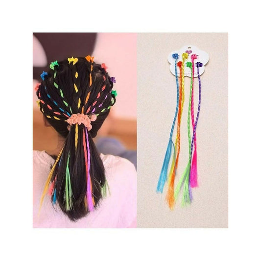 Kids Hair Braid Extensions with Clips | Fun Party Hair Accessories Pack of 6 (Color may vary)