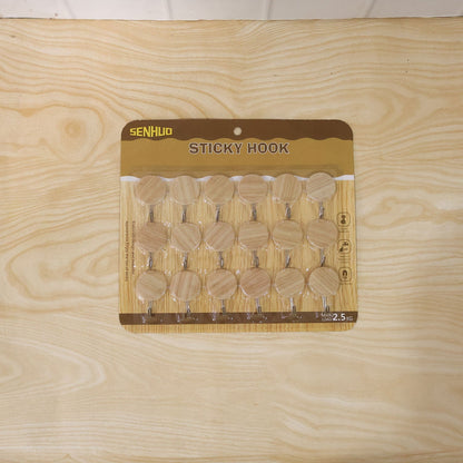 Self Adhesive Wall Hooks Strong Sticky Wooden Look Hanger No Drill (18 Pc)