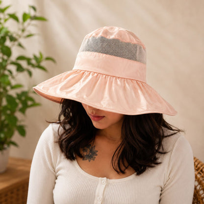 Women’s Wide Brim Sun Protection Hat with Open Top & Mesh Design (Random Color 1 PC)