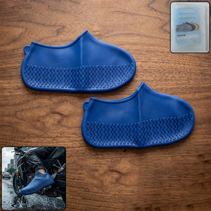 Reusable Waterproof Silicone Rain Shoe Cover Blue Small Non Slip (1 Pair)