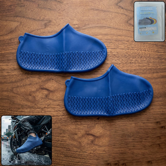 Reusable Waterproof Silicone Rain Shoe Cover Blue Small Non Slip (1 Pair)