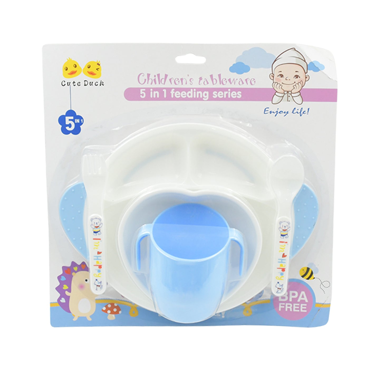 8176 5in1 Baby Feeding Set For Kids And Toddlerschildren Children Dinnerware Set - Feeding Set For Kids Cartoon Design Plate Cup Spoon Fork  Tableware Cutlery For Kids Microwave  Dishwasher Safe (5 Pcs Set)
