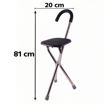 Folding Walking Stick With Seat 3 Leg Cane Stool Chair Support Stand (1 Pc)
