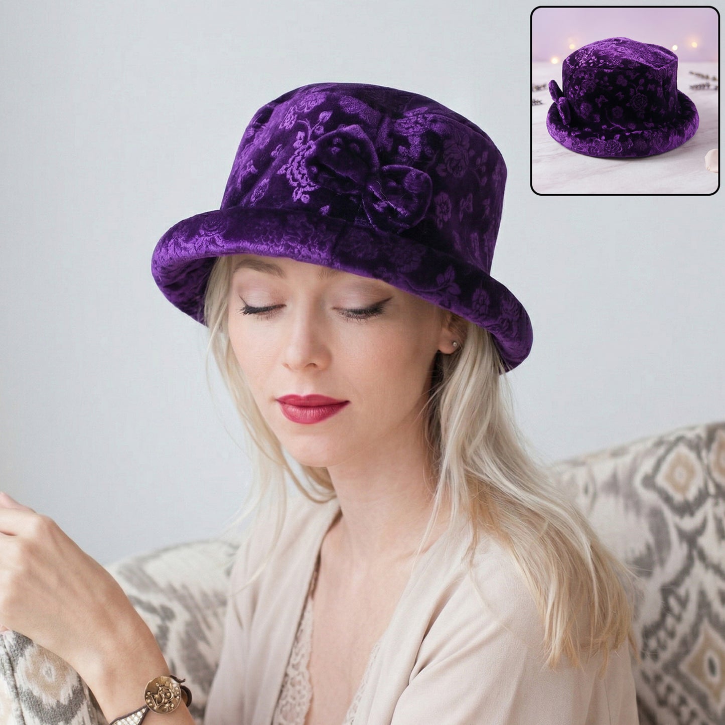 Premium Velvet Designer Bucket Hat For Women (1 Pc)