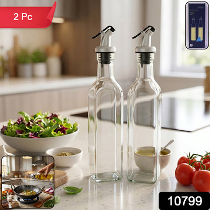 Glass Oil Dispenser Bottle Transparent Leak Proof Olive Oil Vinegar (2 Pc Set)