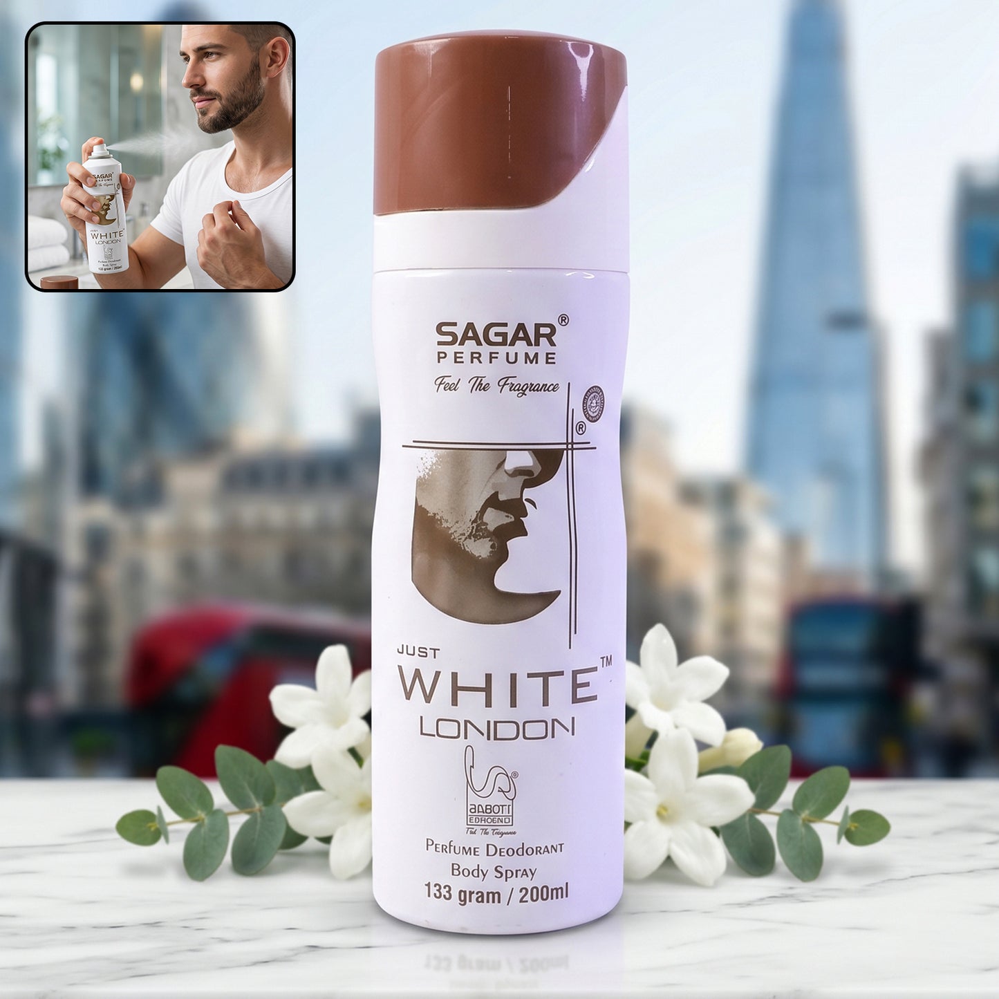 Sagar Just White London Perfume Body Spray Deodorant For Men (200 Ml)