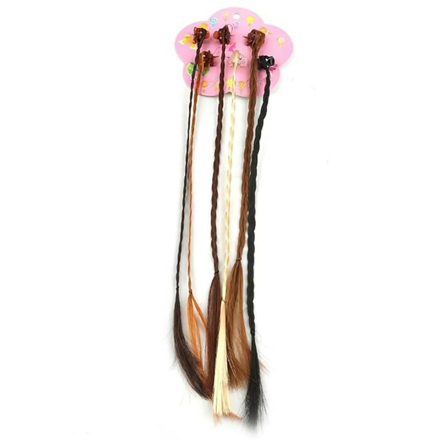 Kids Hair Braid Extensions with Clips | Fun Party Hair Accessories Pack of 6 (Color may vary)