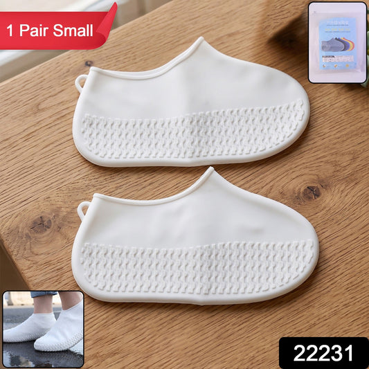 Reusable Waterproof Silicone Rain Shoe Cover White Small Non Slip (1 Pair)