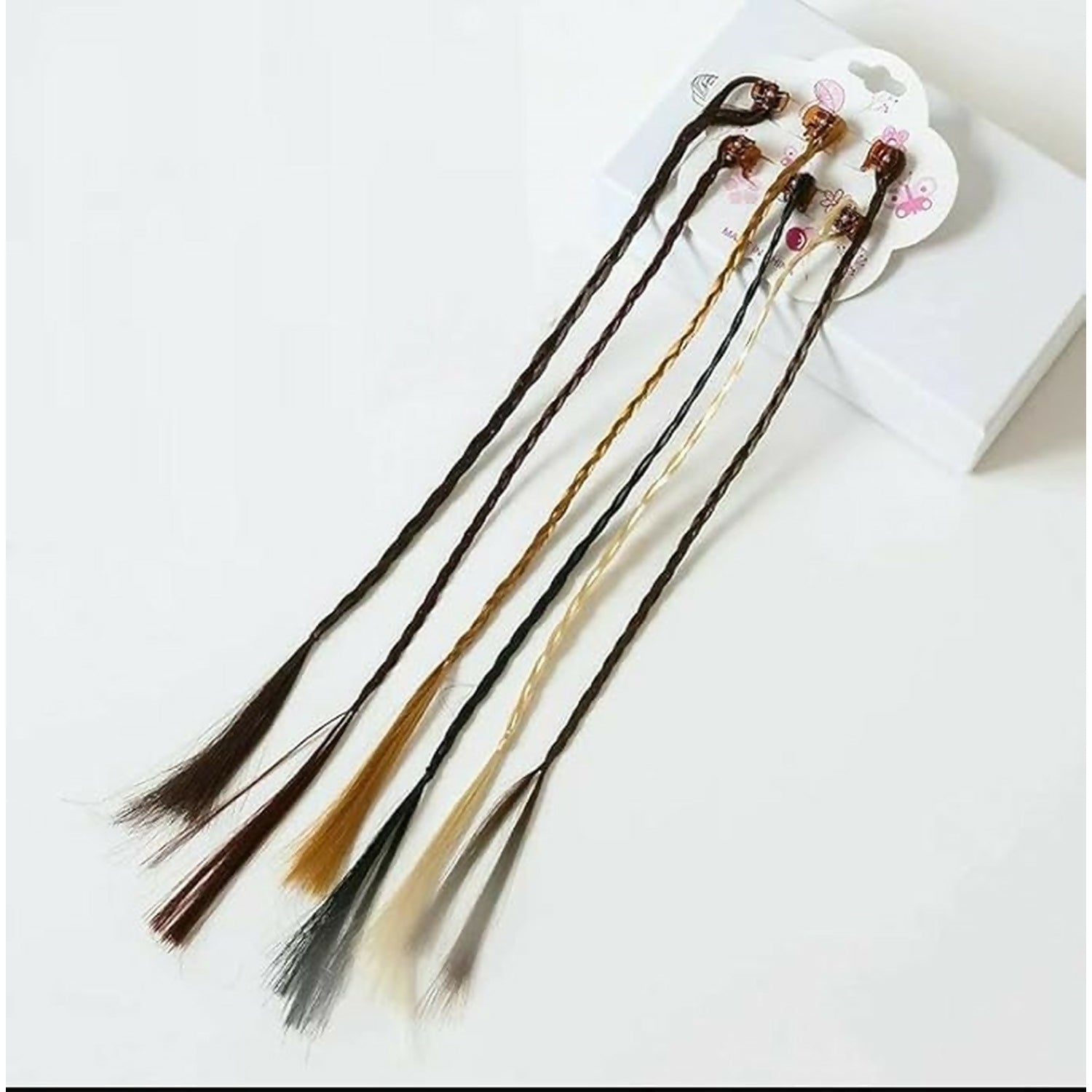Kids Hair Braid Extensions with Clips | Fun Party Hair Accessories Pack of 6 (Color may vary)
